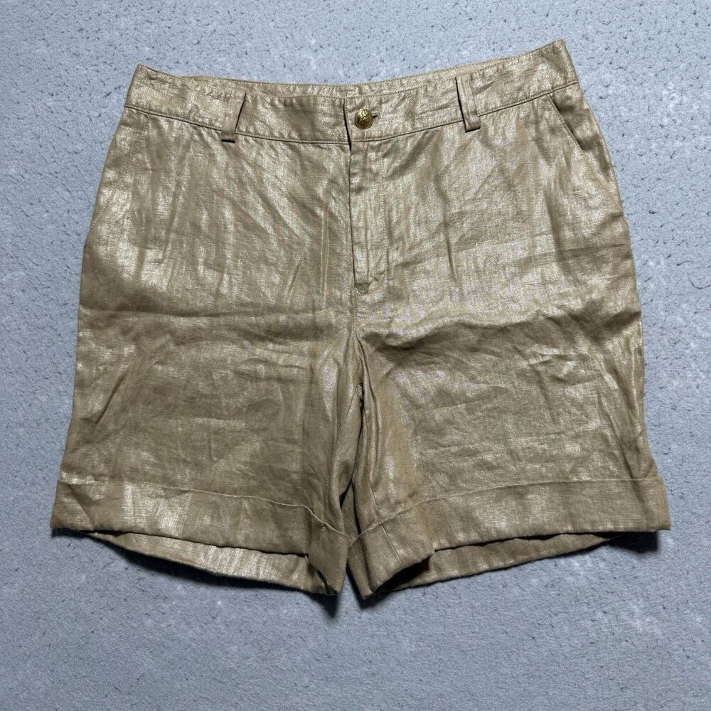Lauren Ralph Lauren Beverleigh Foiled Linen Shorts Women’s 8 Pleated Pockets